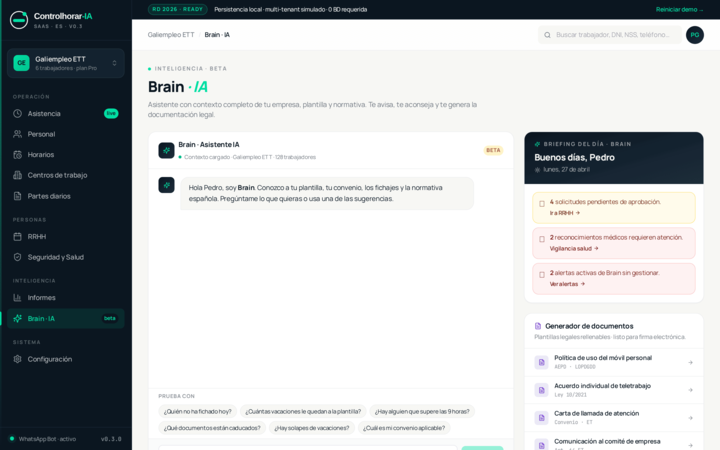 Captura del módulo Brain·IA mostrando el chat conversacional